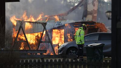 HERRLJUNGA,, SVERIGE 20240408 Tre personer omkom i en villabrand i Fåglavik i Herrljunga kommun natten till måndagen.. Foto: Adam Ihse/TT