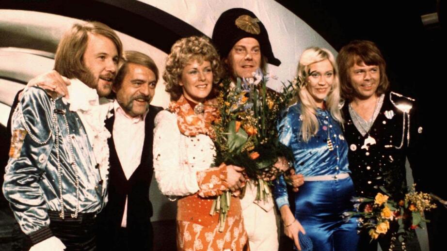 Abba efter sin vinst i Brighton 1974.