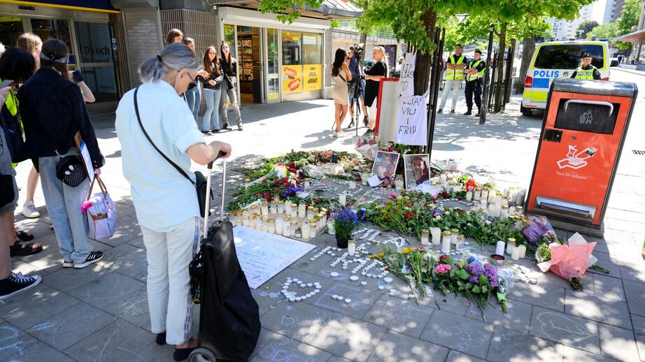 Farsta centrum efter skjutningarna där två personer dog och två skadades i juni 2023. 