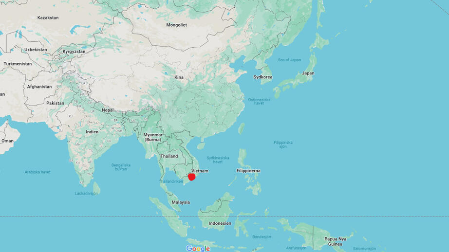 Karta över Asien. Rött markerat är Dong Nai i Vietnam. 