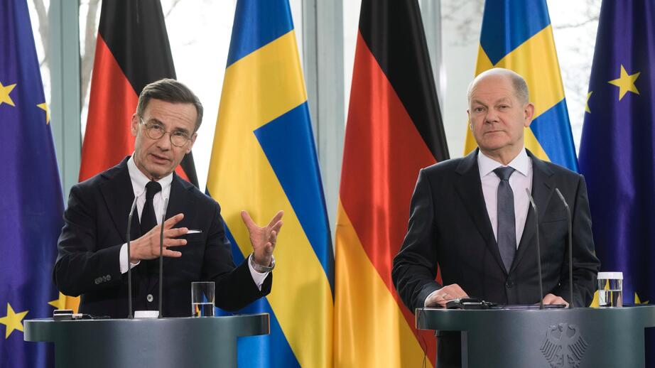Ulf Krissterson och Olaf Scholz vid ett tidigare möte i Tyskland, mars 2023.