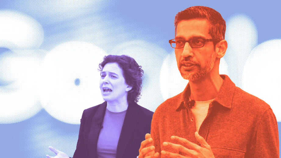 Googles VD, Sundar Pichai och Liz Reid, sökchef.