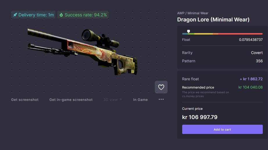 Dagens pris för en AWP Dragonlore.