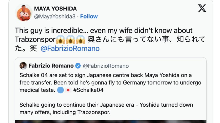 Maya Yoshidas inlägg på X fick stor spridning, och gav upphov till skämt som att ”Fabrizio vet att du ska få sparken innan du vet om det”.