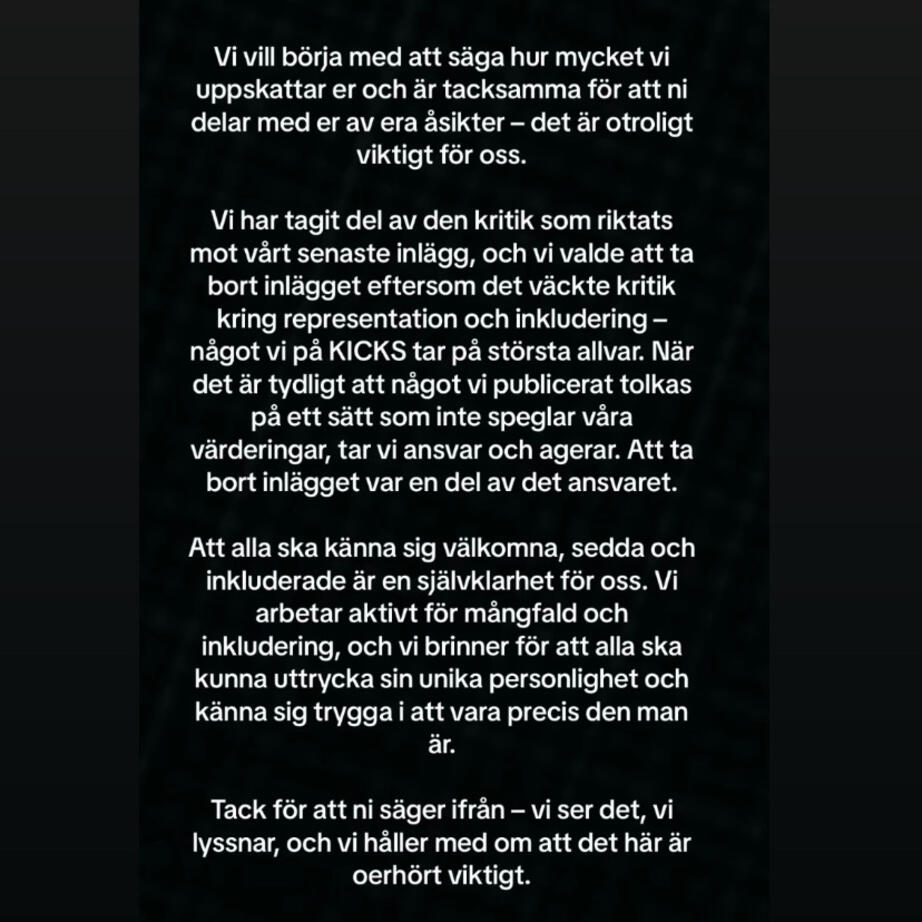 Inlägget på Tiktok där Kicks svarar på kritiken.