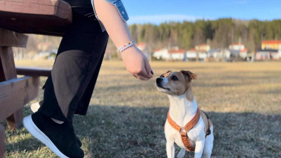 ”Astrid” med hunden Lovis.