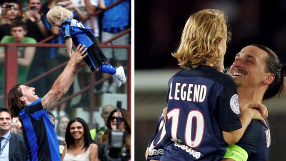 Zlatan firar med Maximilian efter ligaguldet med Inter 2009 och ligaguldet med PSG 2016. 